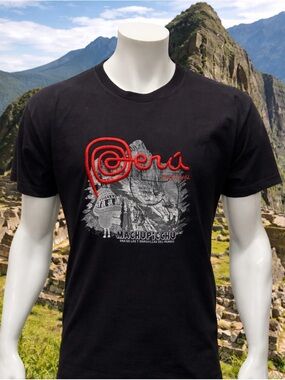 Vintage Peru Machupicchu Machu Picchu Cotton Double Sided Embroidered T-Shirt XL